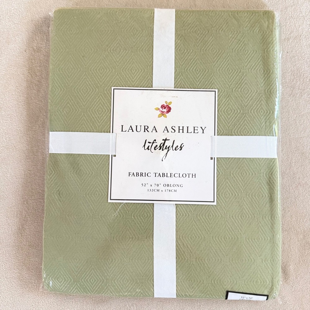 Laura Ashley Tablecloth Sage Green Diamond Weave Fabric 52x70 Oblong 087053OB7